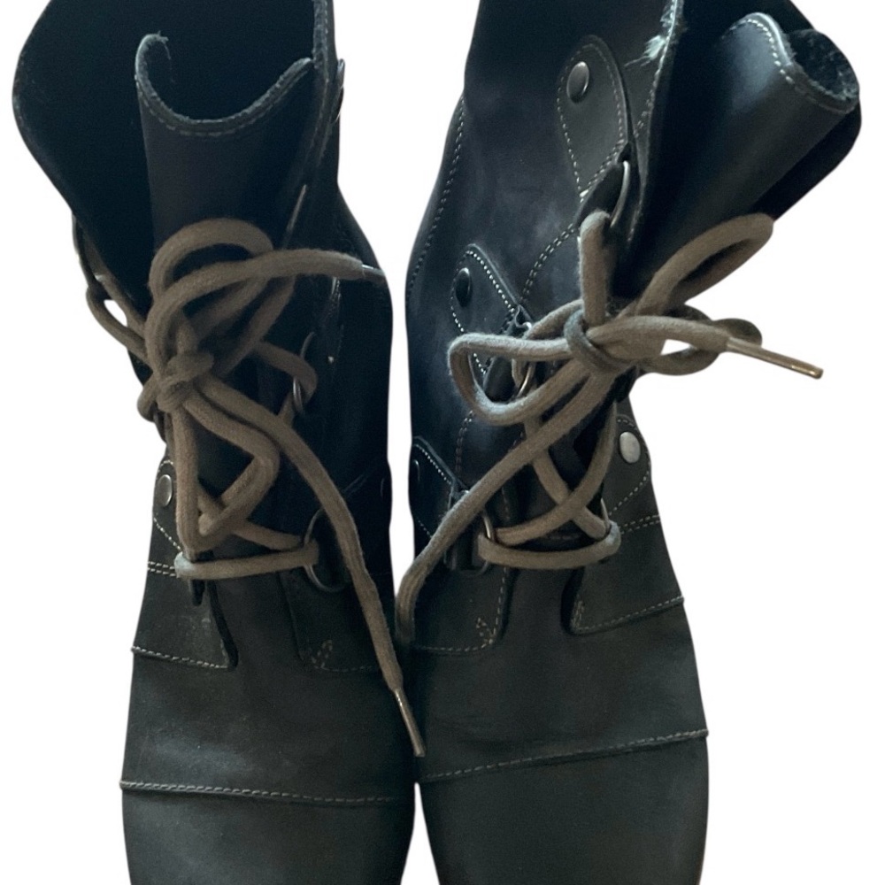 Sorel Women's Black Joan Of Artic Wedge Lace Up Ankle Boots Size 7 - Picture 4 of 11